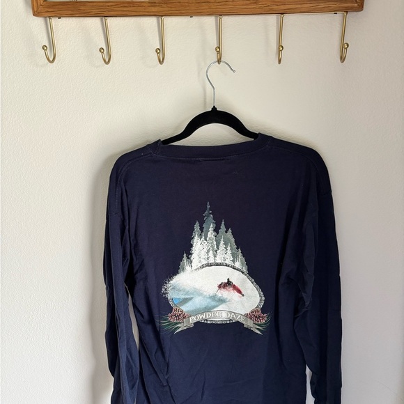 100% Cotton Skiing Grphic Navy Blue Long Sleeve Shirt in size large - Picture 11 of 11